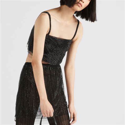 prada tulle crop top with crystals